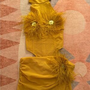 The Kript Velora Feather Embellished Bodysuit and Pants